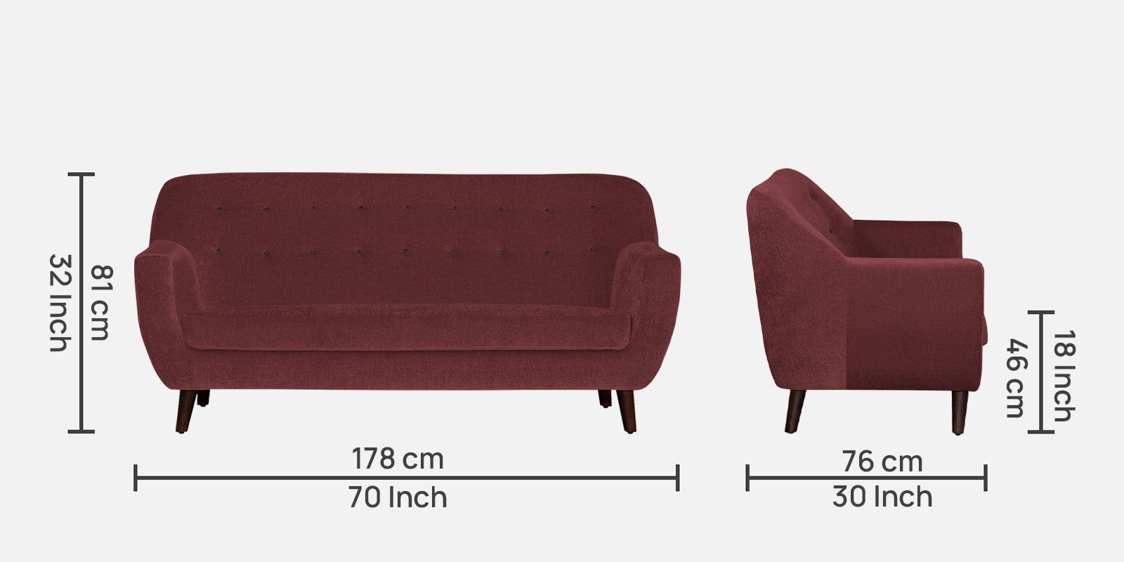 German Fabric 3 Seater Sofa In Blaze Red Colour - Febonic Living