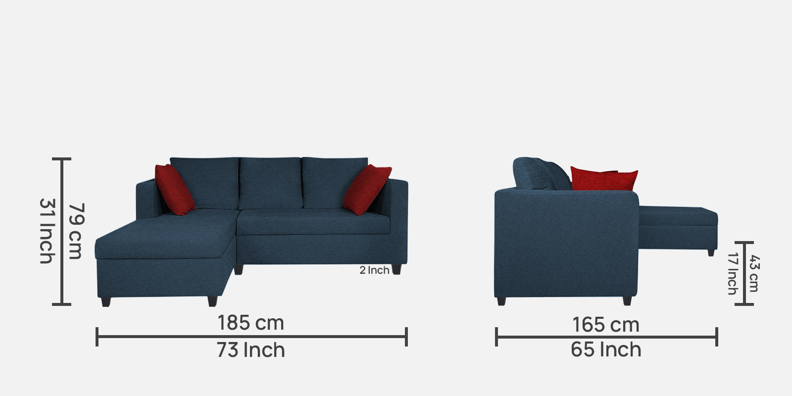 Nebula Fabric RHS Sectional Sofa (2+Lounger) In Light Blue Colour - Febonic Living