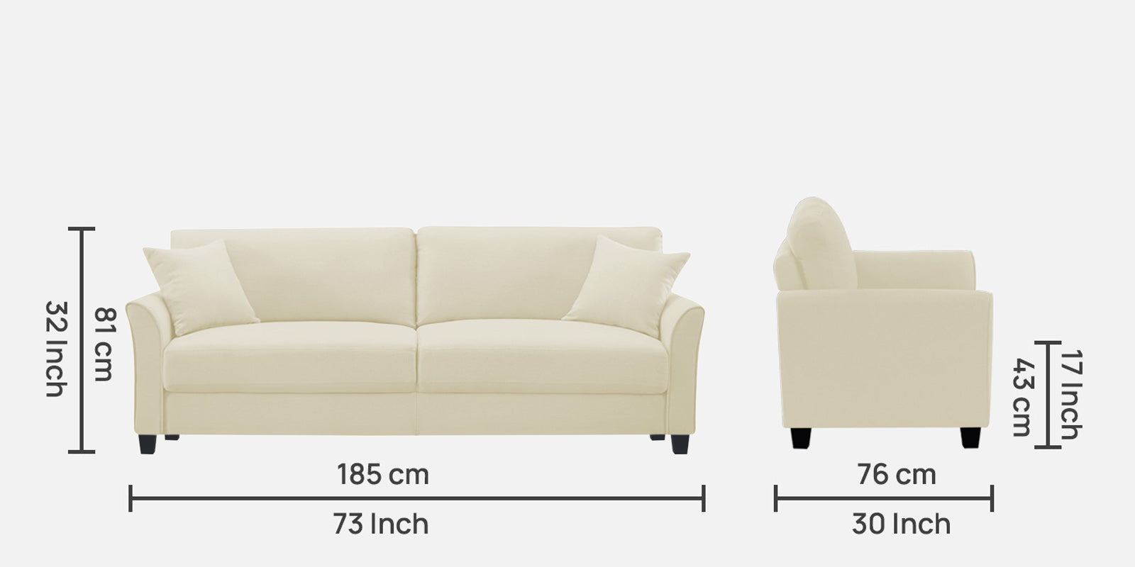 Daroo Velvet 3 Seater Sofa In Warm White Colour - Febonic Living