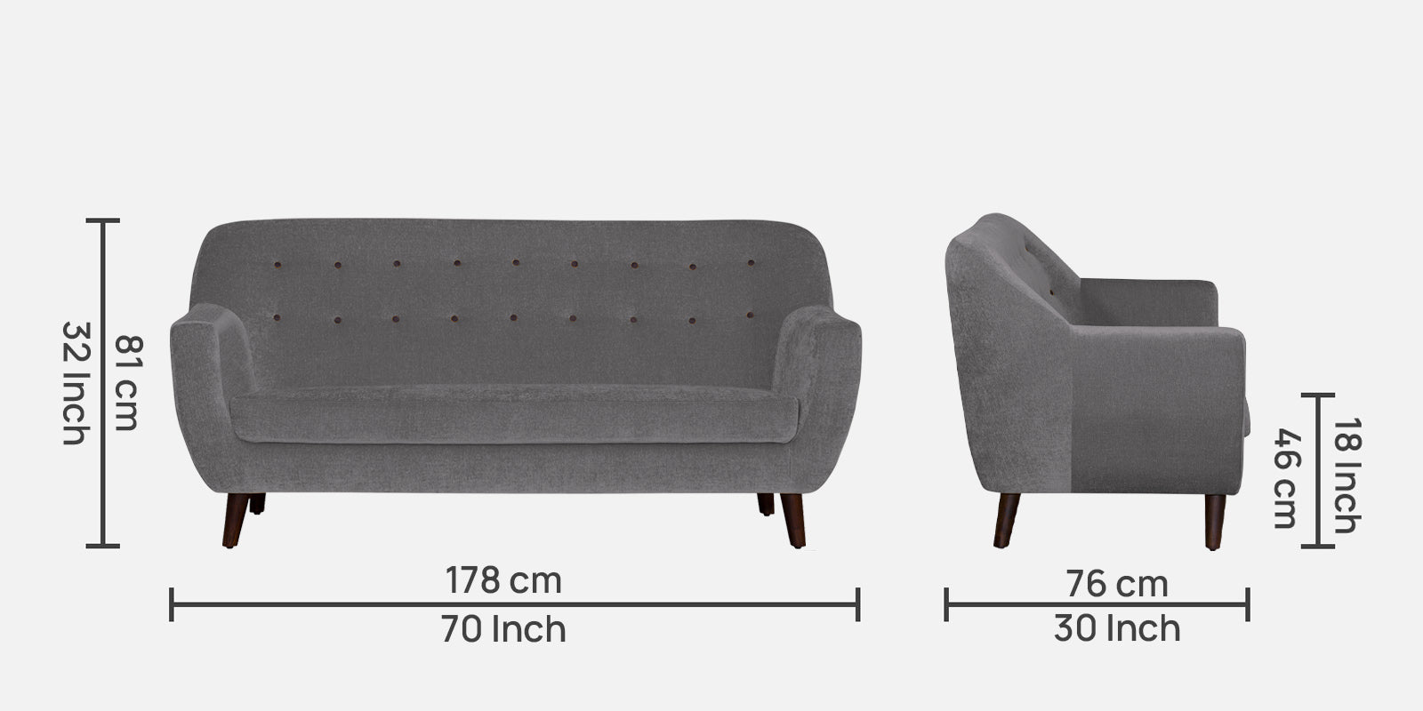 German Fabric 3 Seater Sofa In Sudo grey Colour - Febonic Living