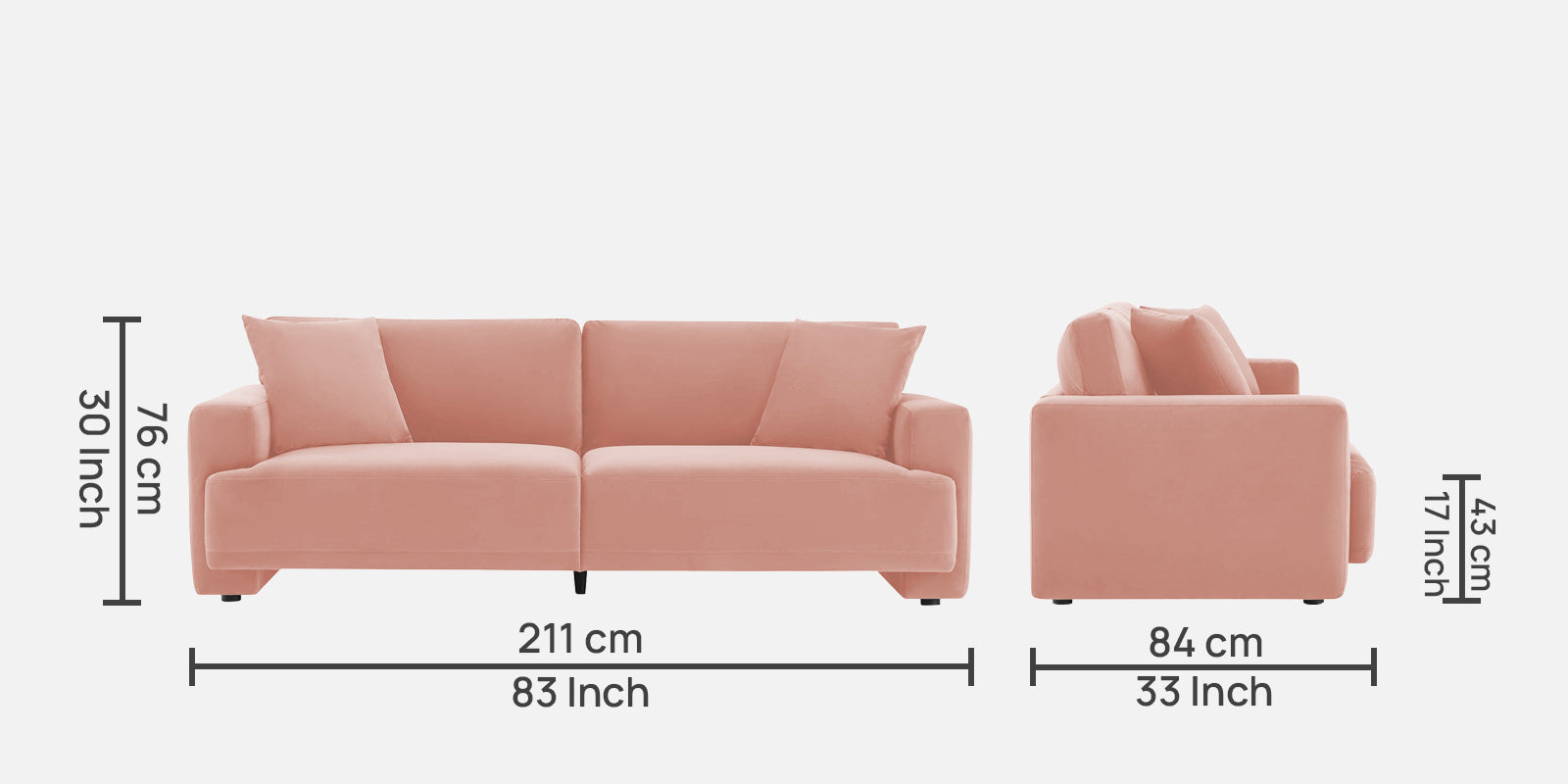 Kosta Velvet 3 Seater Sofa In Blush Pink Colour - Febonic Living
