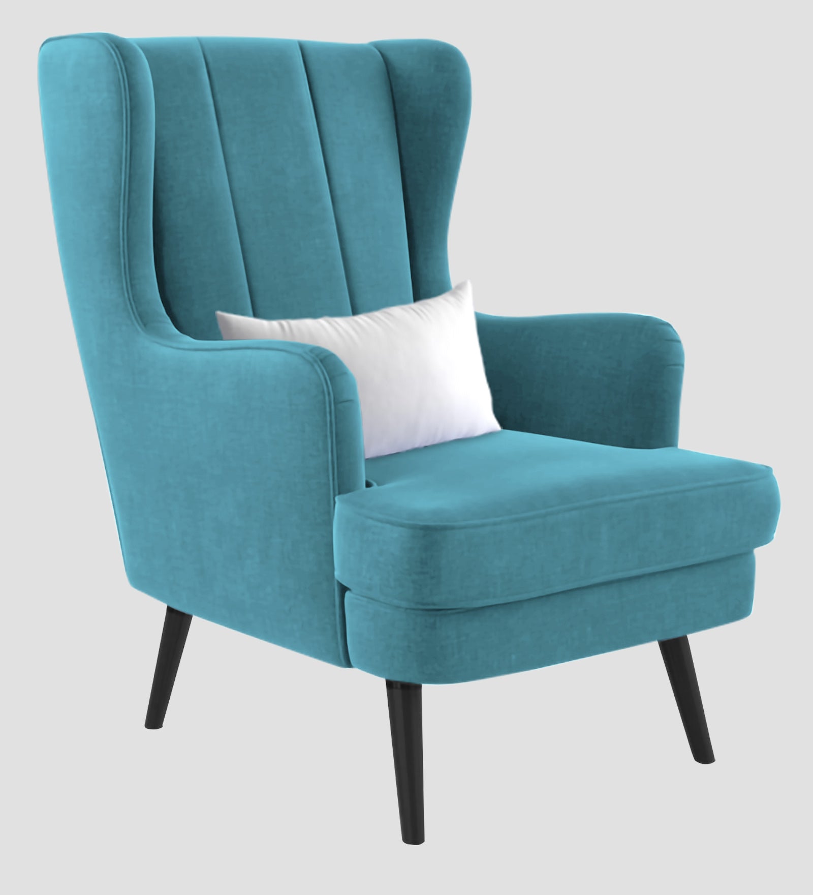 Niya Velvet Wing Chair In Aqua Blue Colour - Febonic Living