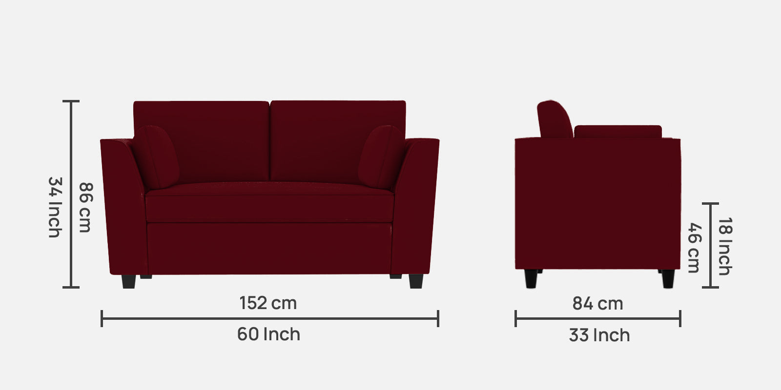 Bristo Velvet 2 Seater Sofa in Cherry Red Colour With Storage
