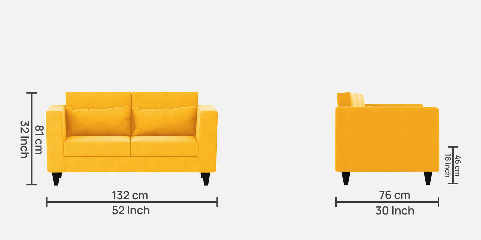 Nipul Fabric 2 Seater Sofa In Bold Yellow Colour - Febonic Living