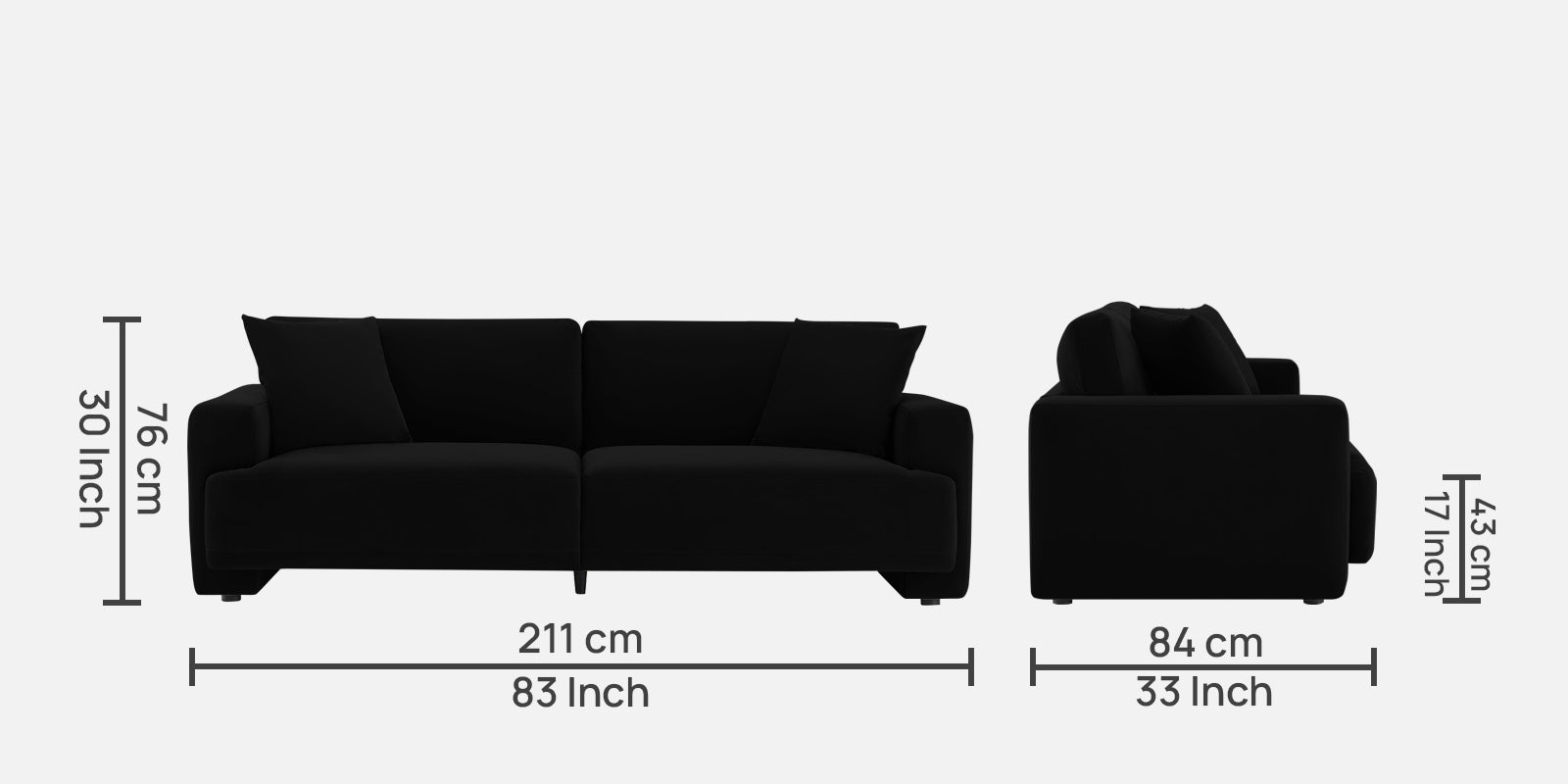 Kosta Velvet 3 Seater Sofa In Adam Black Colour - Febonic Living