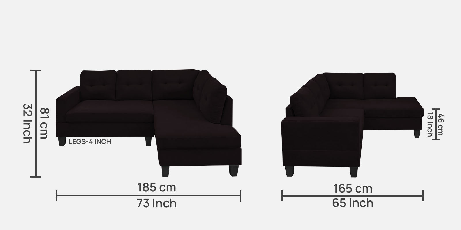 Thomas Fabric LHS Sectional Sofa (2+Lounger) In Cara Brown Colour - Febonic Living