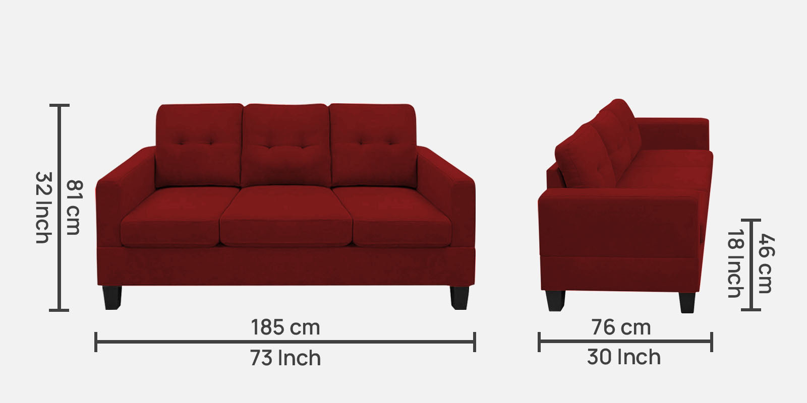 Thomas Fabric 3 Seater Sofa In Blood Maroon Colour - Febonic Living