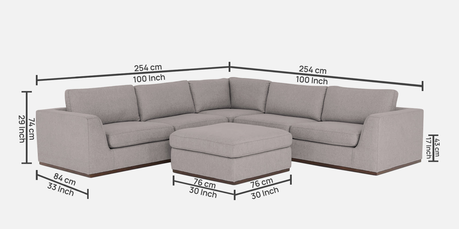 Freedom Velvet 6 Seater LHS Corner Sofa In Pearl Grey Colour With Ottoman - Febonic Living