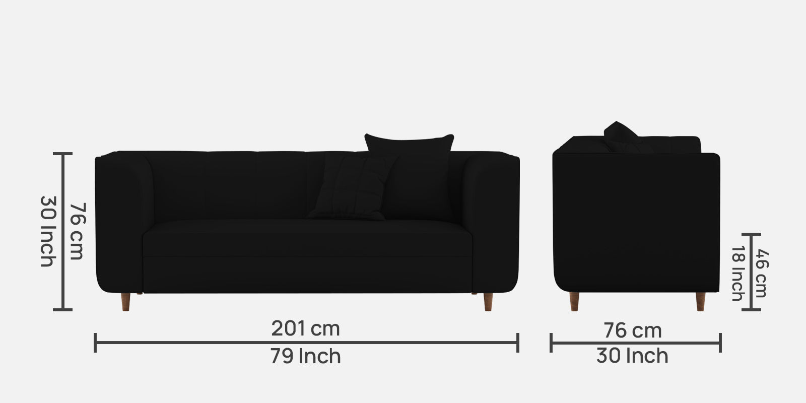 Sumo Velvet 3 Seater Sofa In Adam Black Colour - Febonic Living