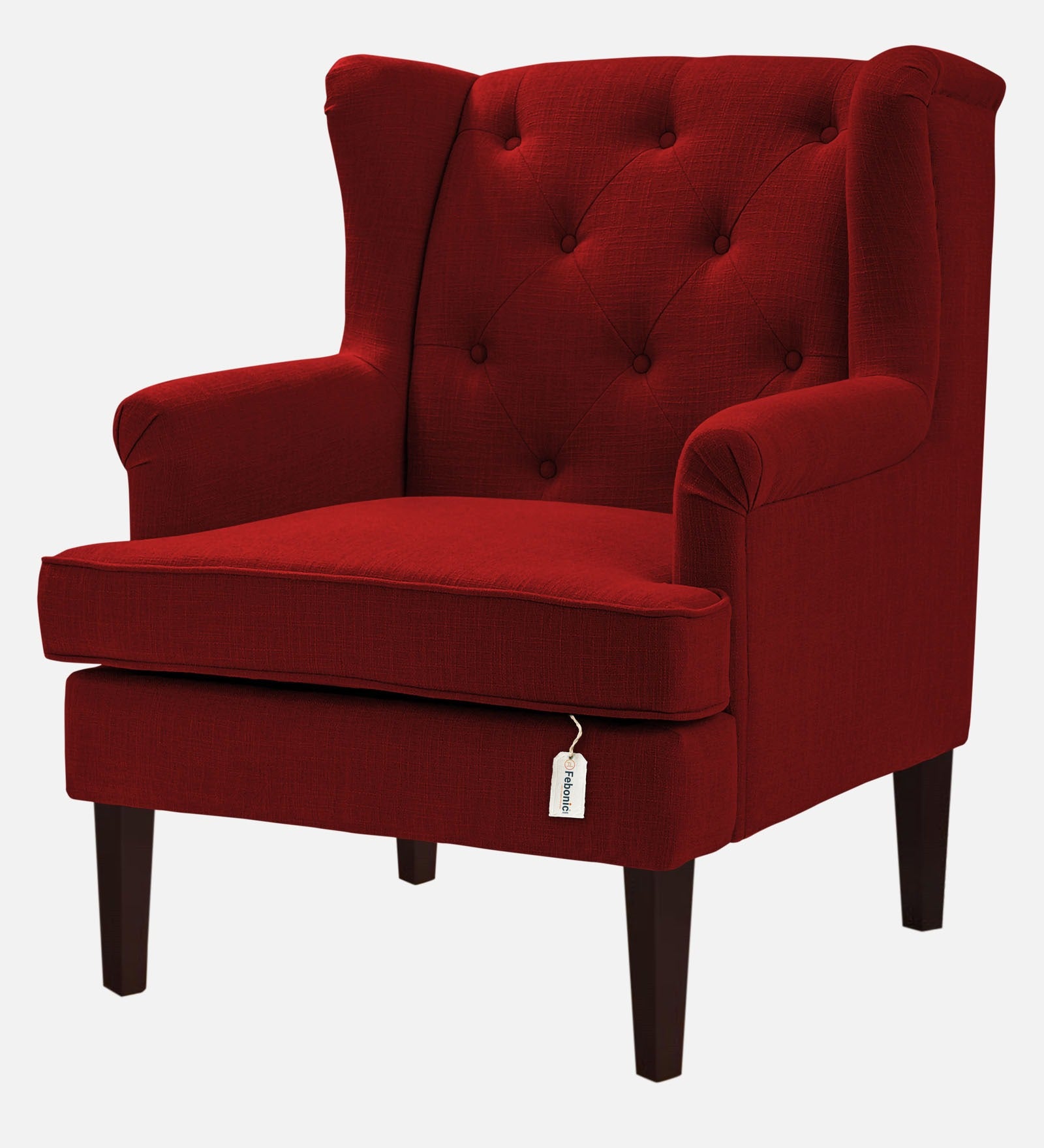Deyuk Fabric Wing Chair In Blood Maroon Colour - Febonic Living