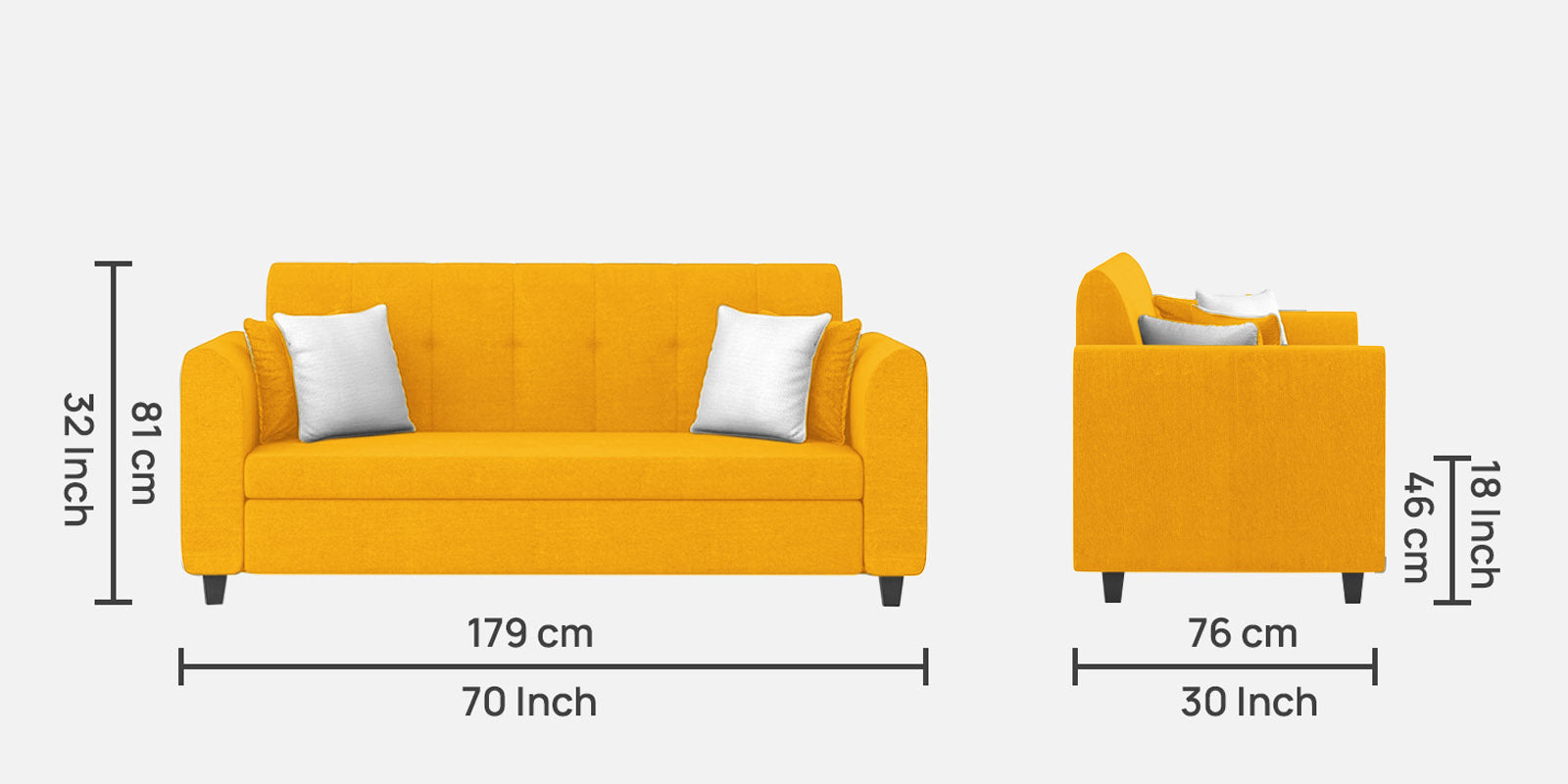Denmark Fabric 3 Seater Sofa In Bold Yellow Colour - Febonic Living