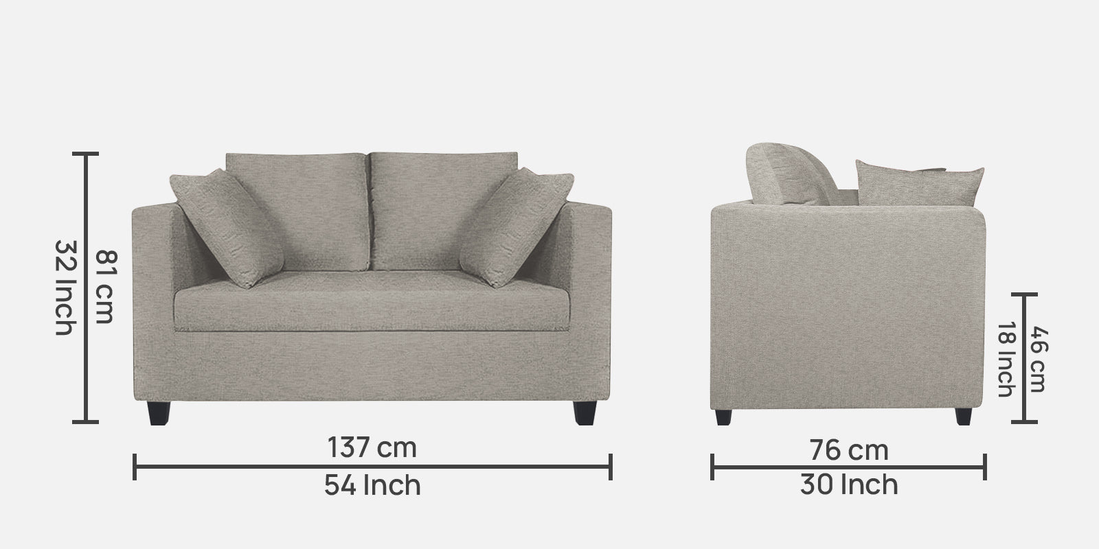 Nuska Fabric 2 Seater Sofa In Ash Grey Colour - Febonic Living