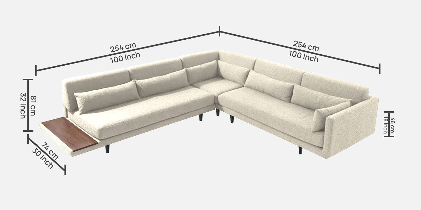 Malta Fabric 6 Seater RHS Corner Sofa In Ivory cream Colour - Febonic Living