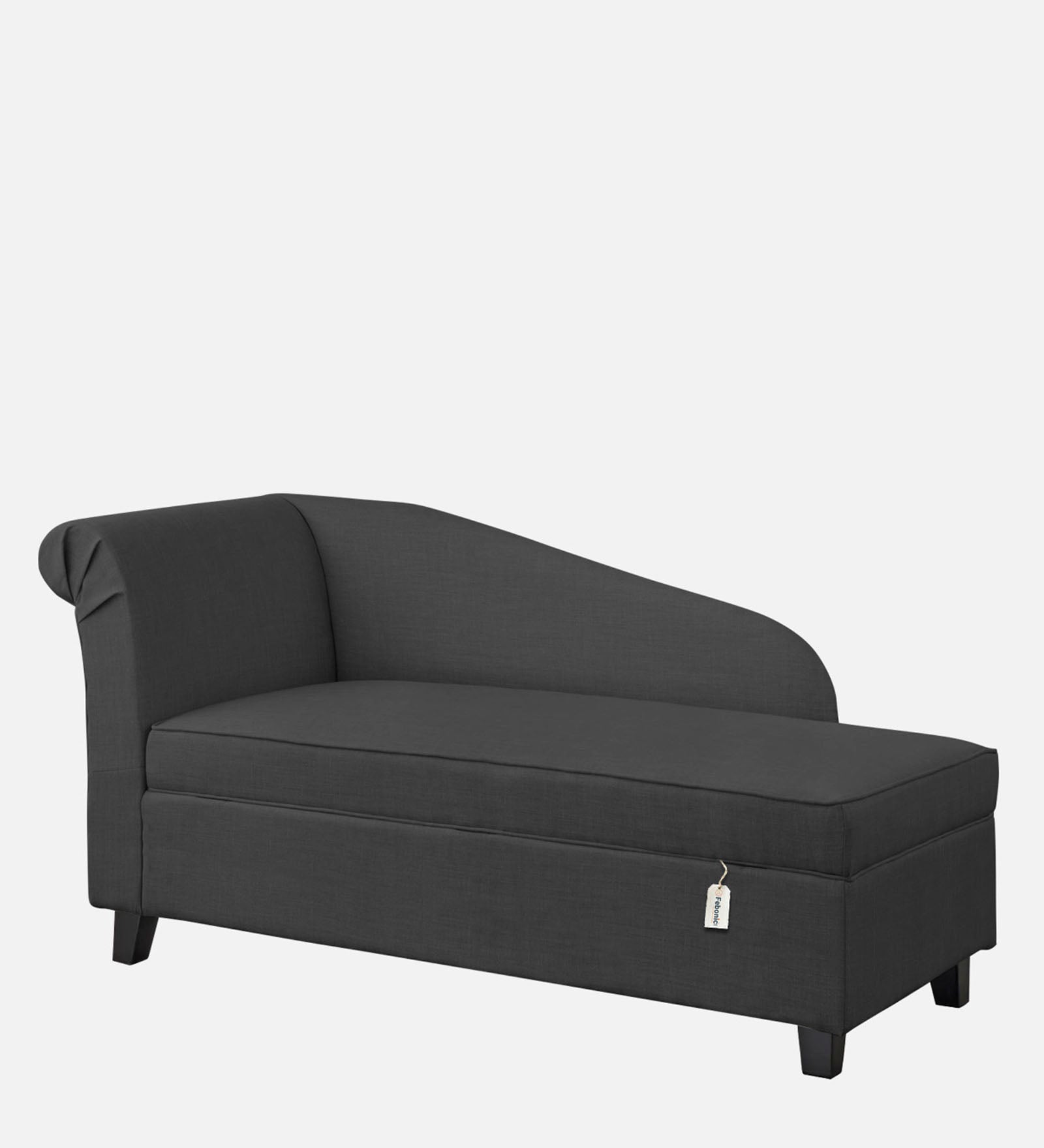 Toppy Fabric RHS Chaise Lounger In Charcoal Grey Colour With Storage - Febonic Living