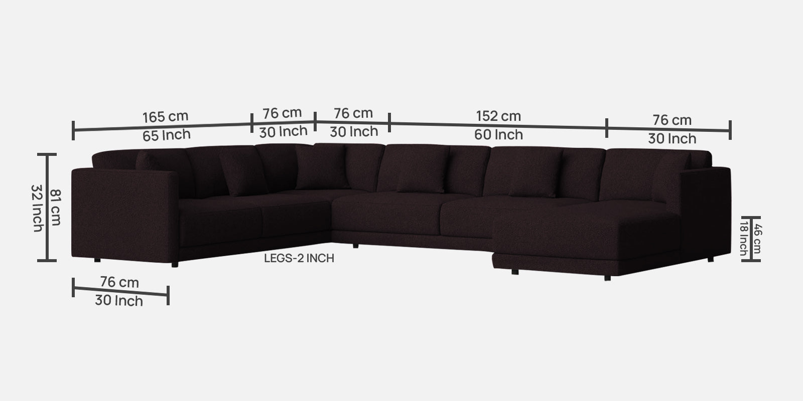 Carlin Fabric LHS 8 Seater Sectional Sofa In Cara Brown Colour - Febonic Living