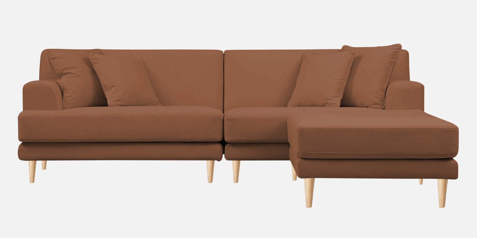 Woody Fabric LHS Sectional Sofa (3+Lounger) In Caramel Beige Colour - Febonic Living