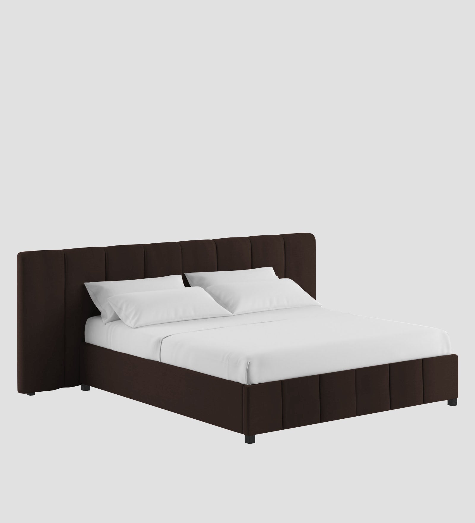 Nora Fabric Queen Size Bed In Coffee Brown Colour With Box Storage