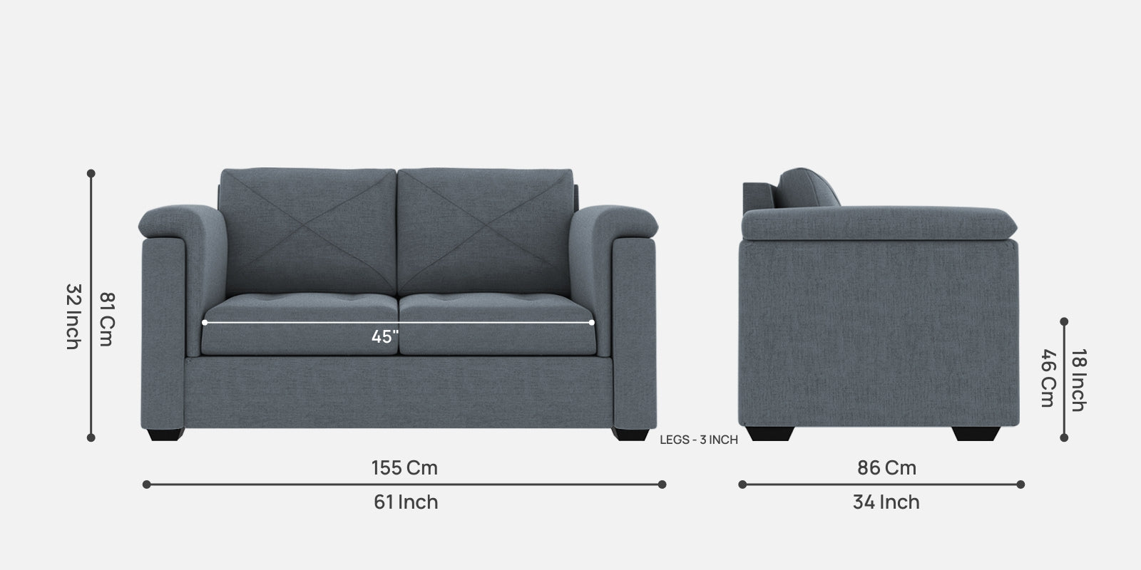 Andres Fabric 2 Seater Sofa In Indigo Blue Colour - Febonic Living