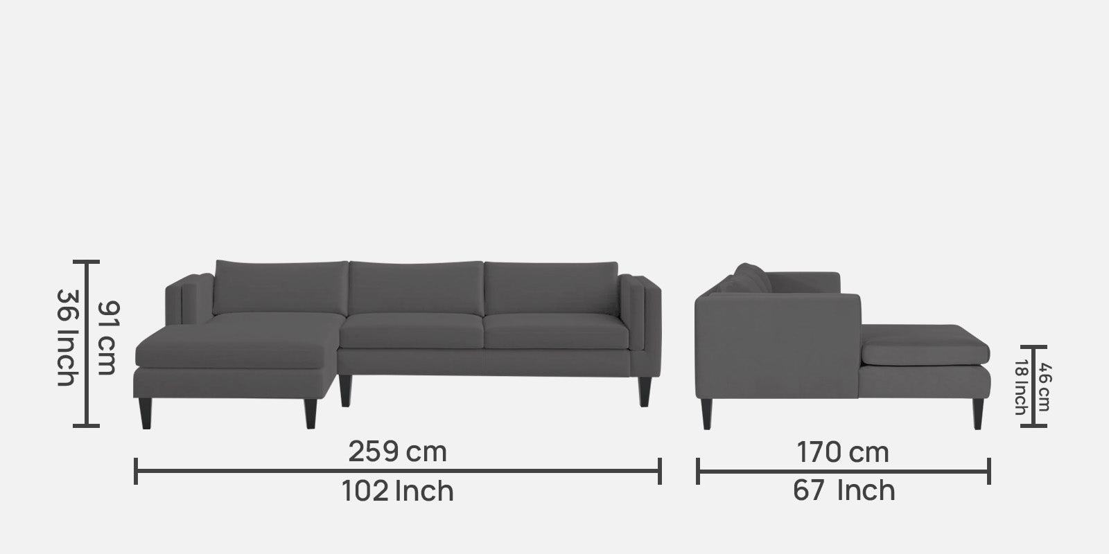 Jasper Velvet Rhs Sectional Sofa 3 Lounger In Davy Grey Colour - Febonic Living