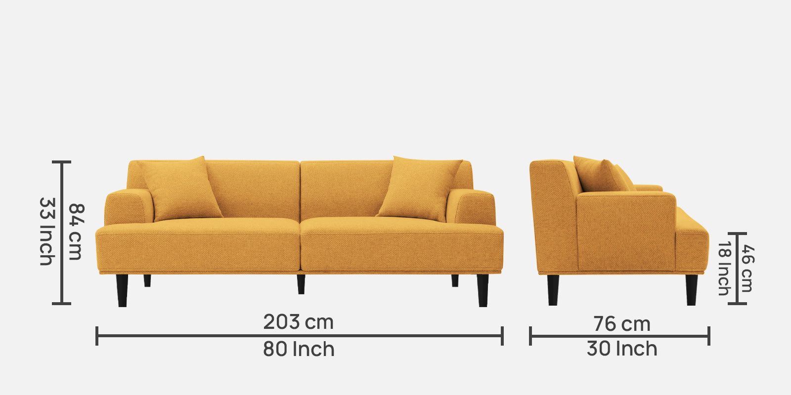 Cobby Fabric 3 Seater Sofa In Blush Yellow Colour - Febonic Living