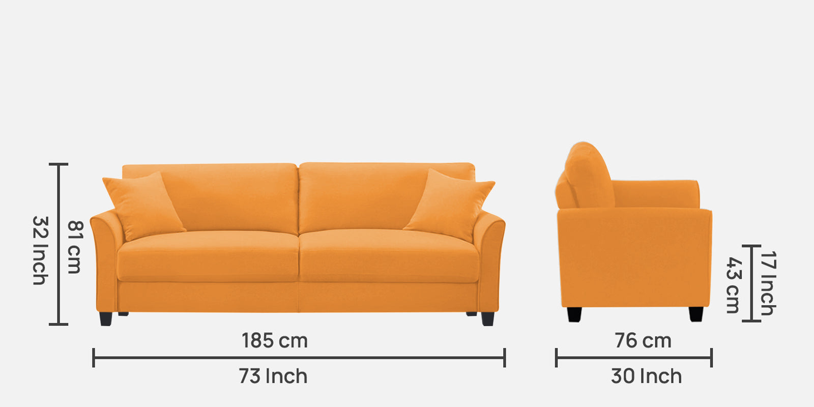 Daroo Velvet 3 Seater Sofa In Tangerine Orange Colour - Febonic Living