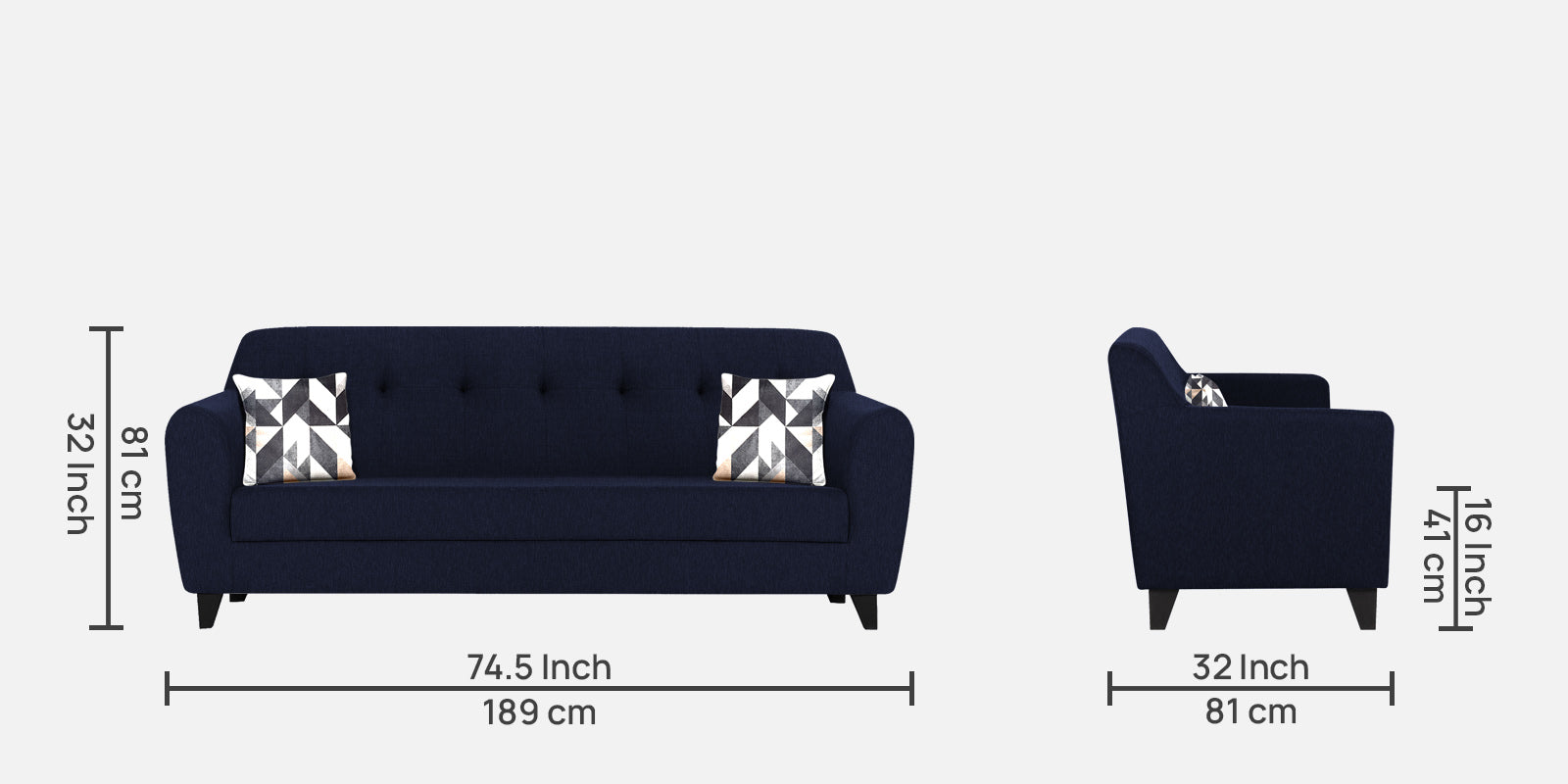 Melaan Fabric 3 Seater Sofa In Royal Blue Colour - Febonic Living