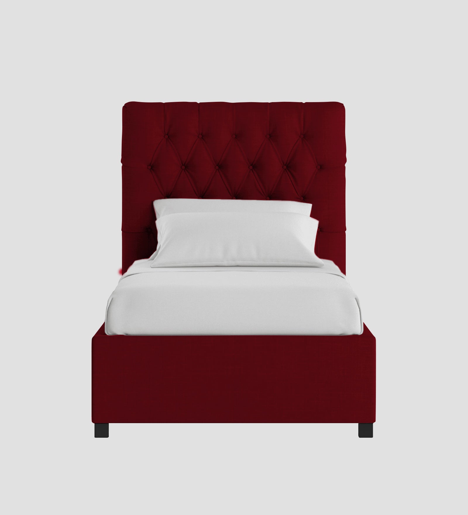 Isko Fabric Upholstered Single Bed in Ruby Red Colour with Box Storage - Febonic Living