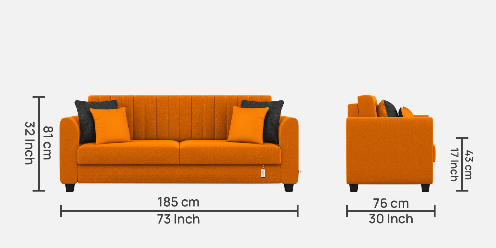 Cosmic Fabric 3 Seater Sofa In Vivid Orange Colour - Febonic Living