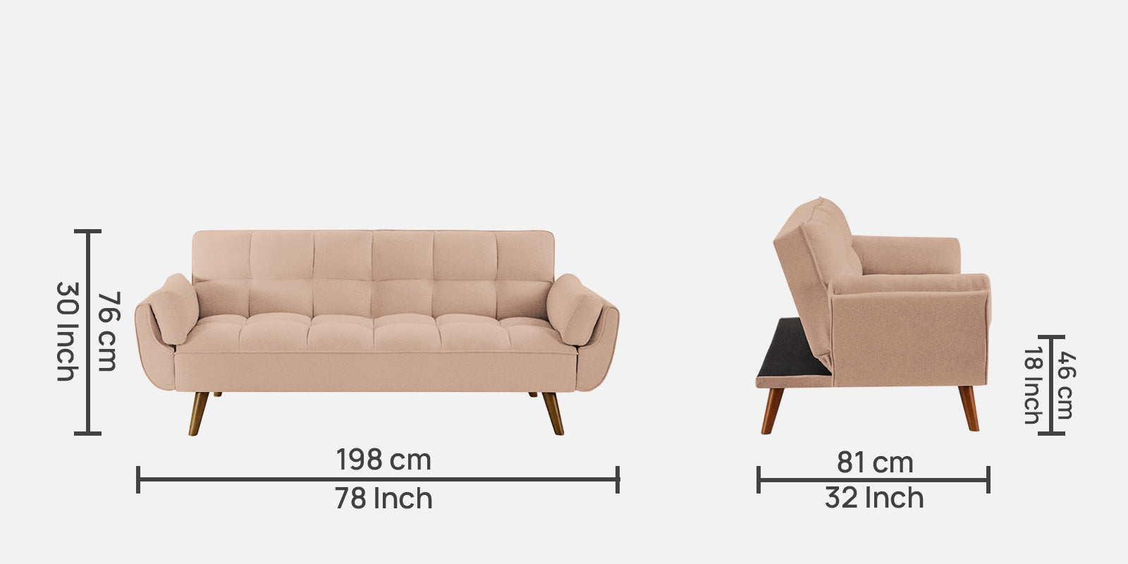 Melano Fabric 3 Seater Convertible Sofa Cum Bed In Olive Beige Colour - Febonic Living