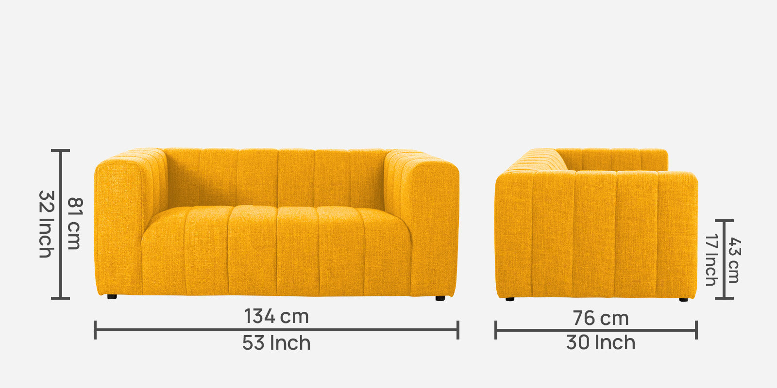 Lara Fabric 2 Seater Sofa In Bold Yellow Colour - Febonic Living