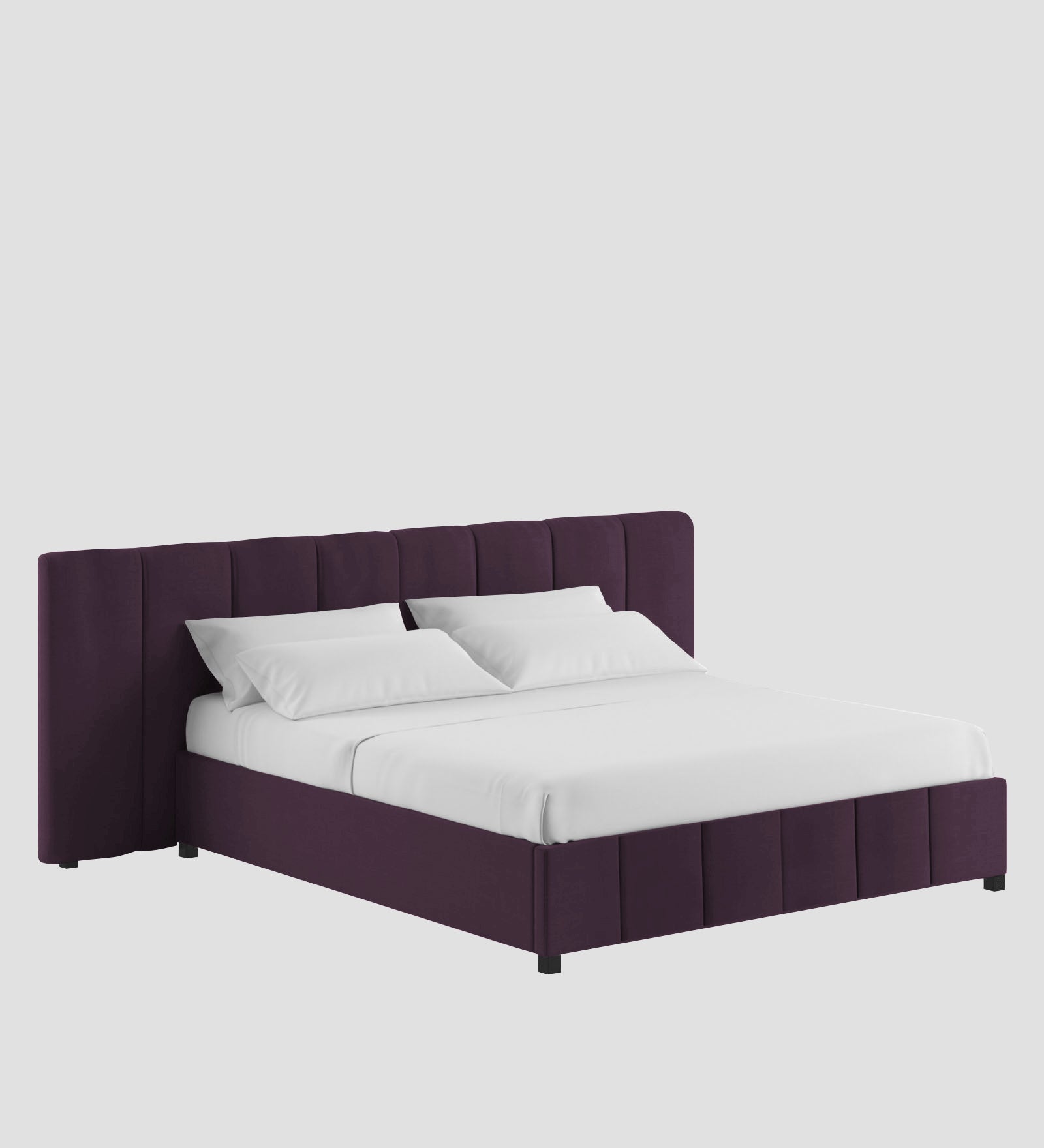 Nora Fabric Upholstered King Size Bed In Greek Purple Colour With Box Storage - Febonic Living