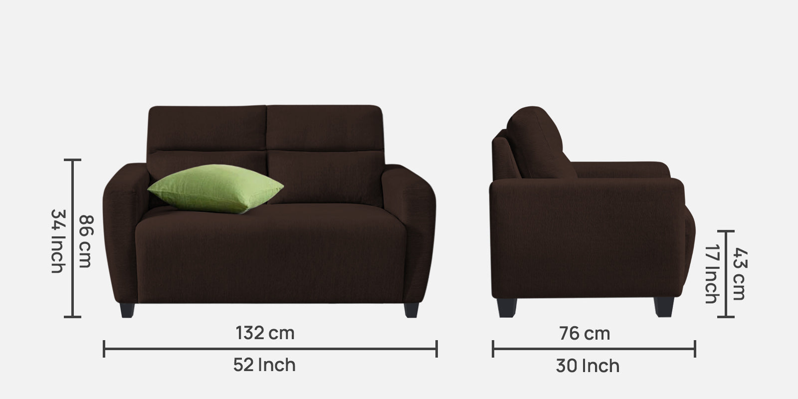 Bakadi Fabric 2 Seater Sofa in Coffee brown Colour