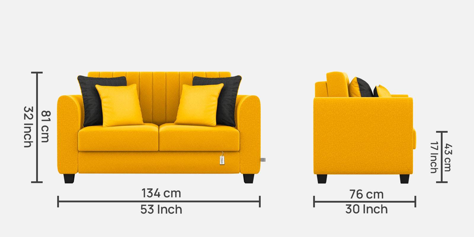 Cosmic Fabric 2 Seater Sofa In Bold Yellow Colour - Febonic Living
