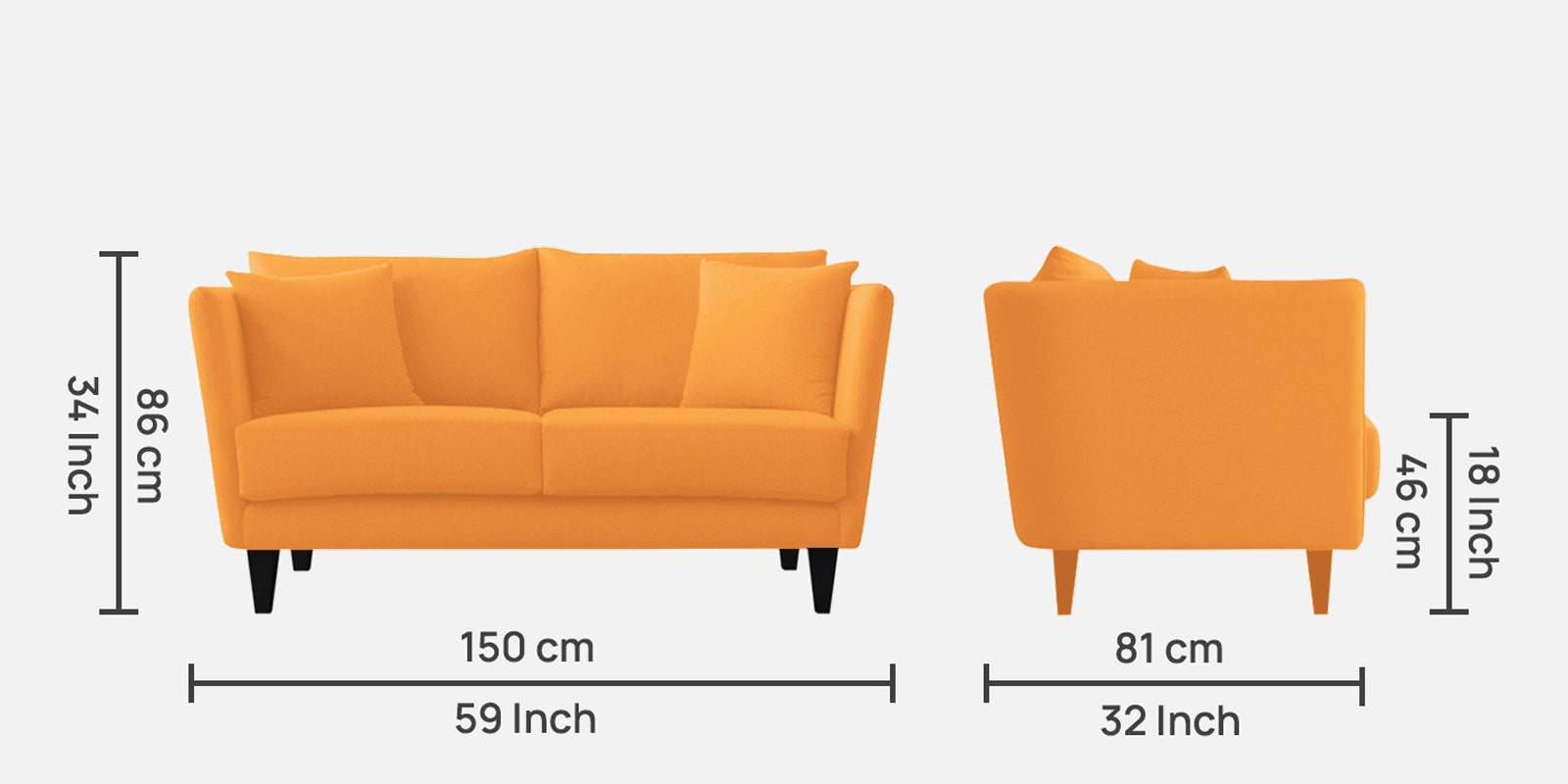 Norway Velvet 2 Seater Sofa In Tangerine Orange Colour - Febonic Living
