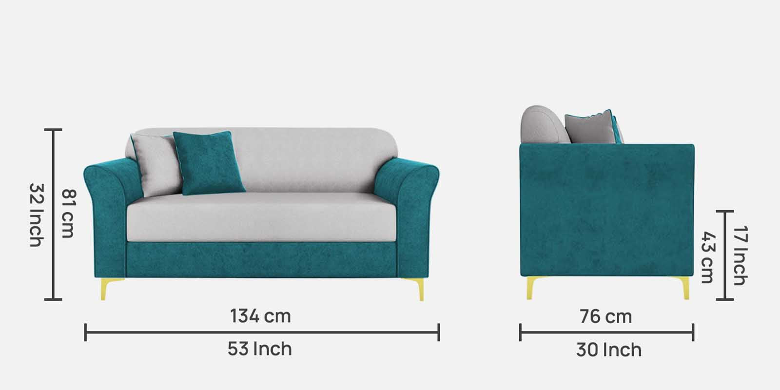 Jordan Velvet 2 Seater Sofa In PineGreen And Concreate Grey Colour - Febonic Living