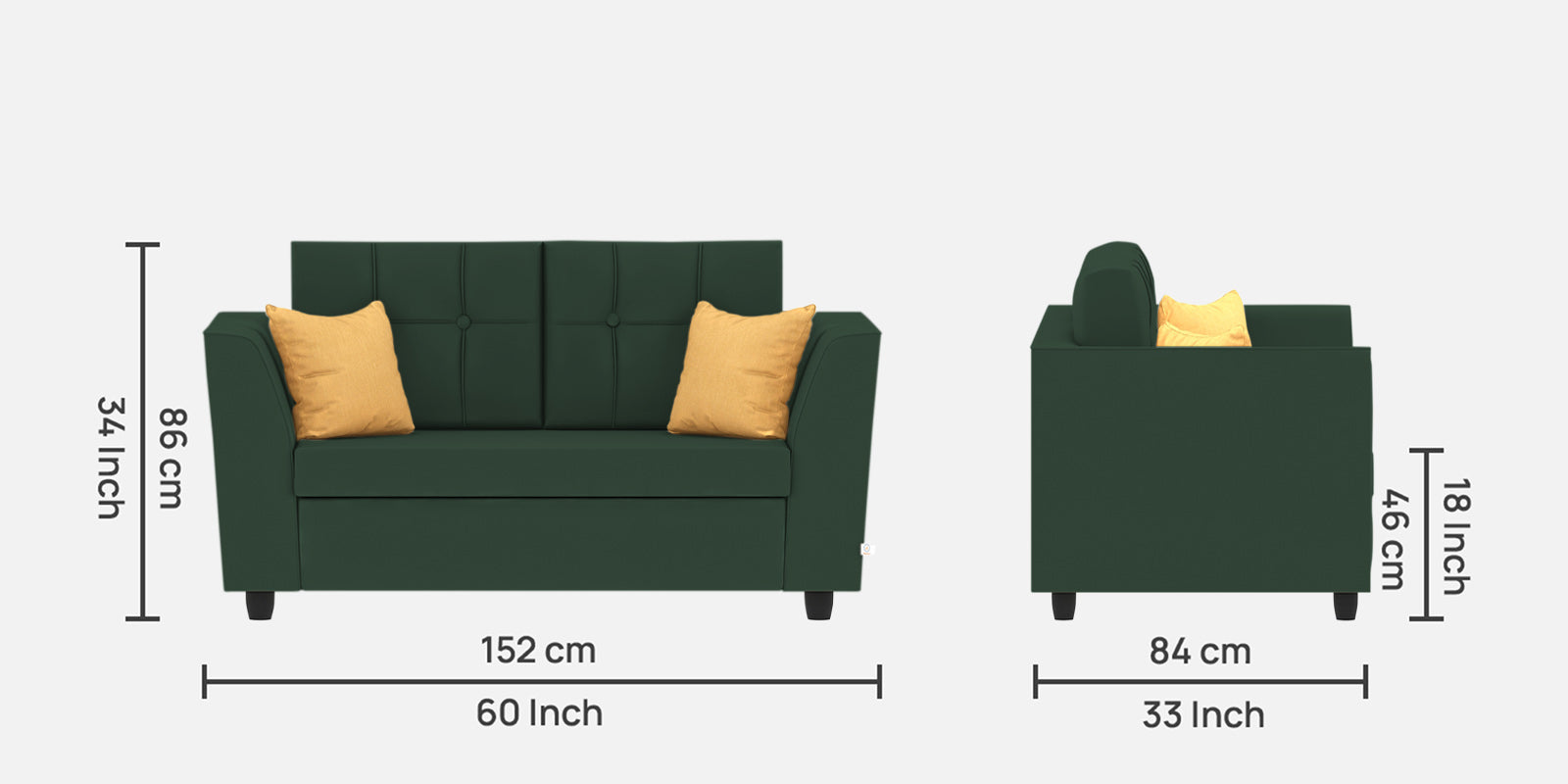 Nestin Velvet 2 Seater Sofa In Amazon Green Colour - Febonic Living
