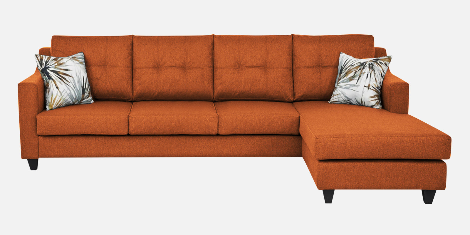Welly Fabric LHS Sectional Sofa (3+Lounger) In Vivid Orange Colour - Febonic Living