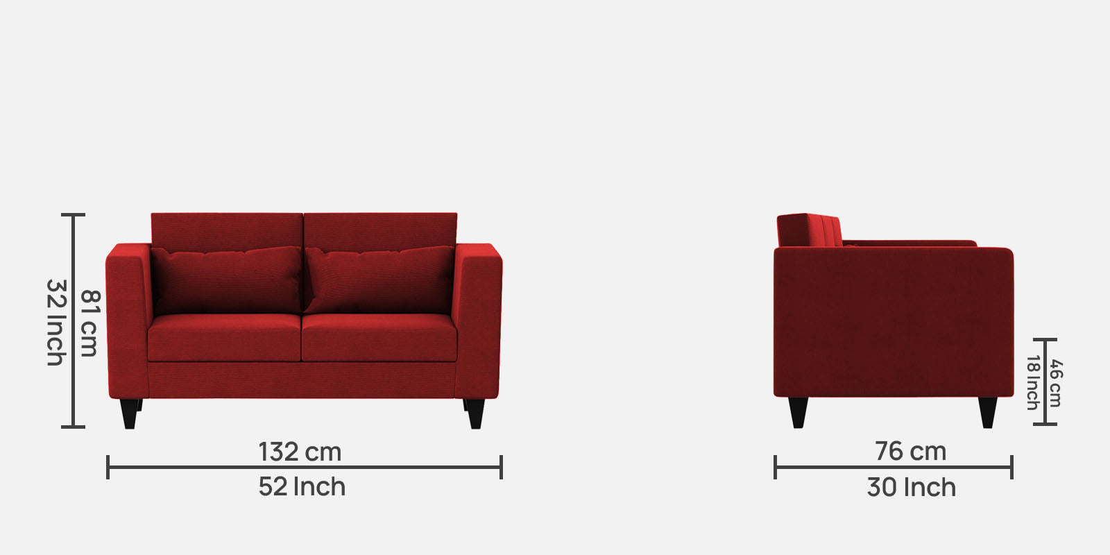 Nipul Fabric 2 Seater Sofa In Blood Maroon Colour - Febonic Living