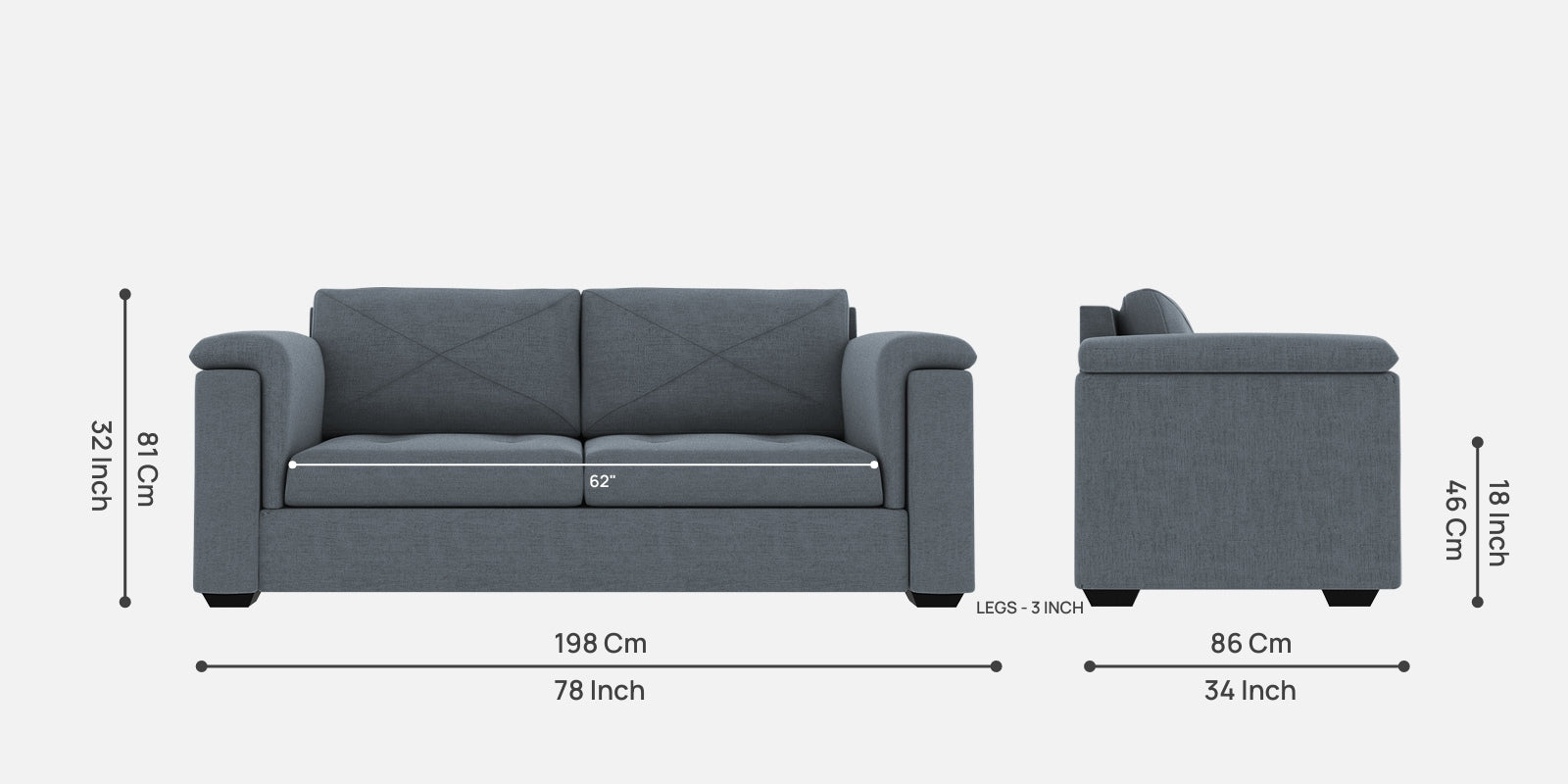 Andres Fabric 3 Seater Sofa In Indigo Blue Colour - Febonic Living
