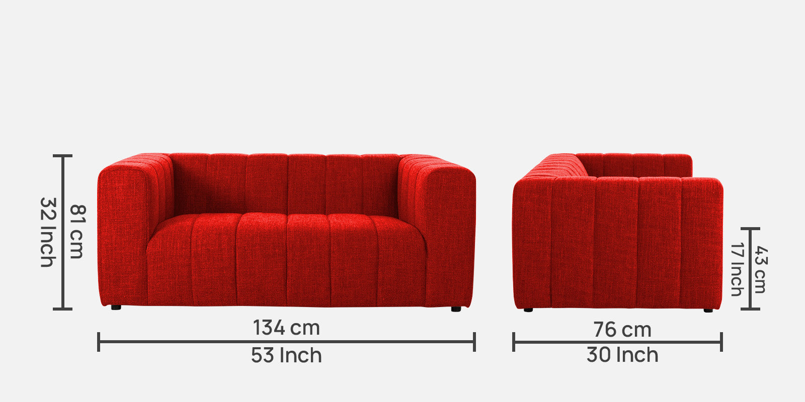 Lara Fabric 2 Seater Sofa In Ruby Red Colour - Febonic Living