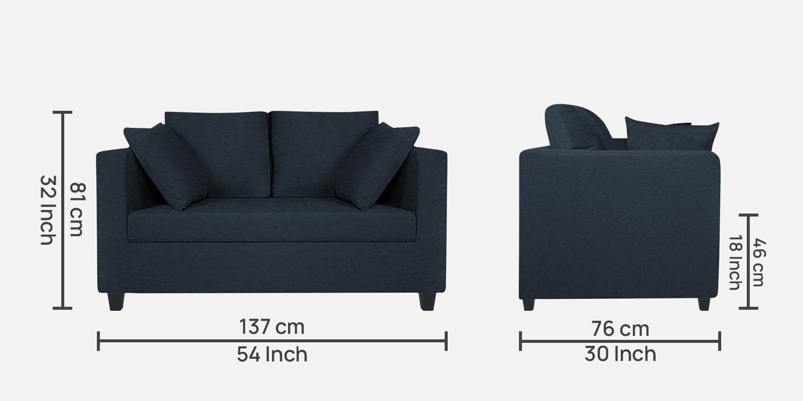 Nuska Fabric 2 Seater Sofa In Denim Blue Colour - Febonic Living