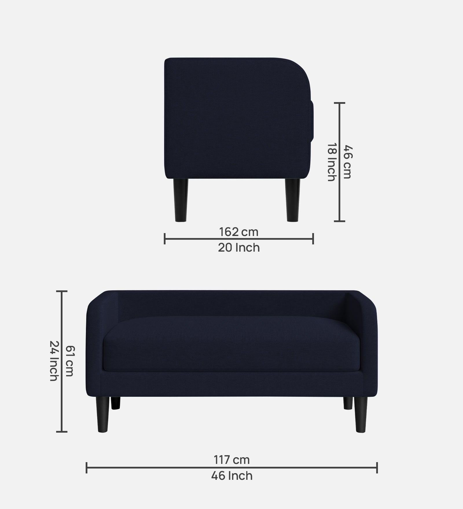 Maya Fabric Bench In Royal Blue Colour - Febonic Living