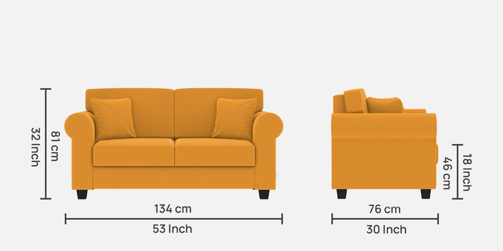 Numonk Velvet 2 Seater Sofa In Safforn Yellow Colour - Febonic Living