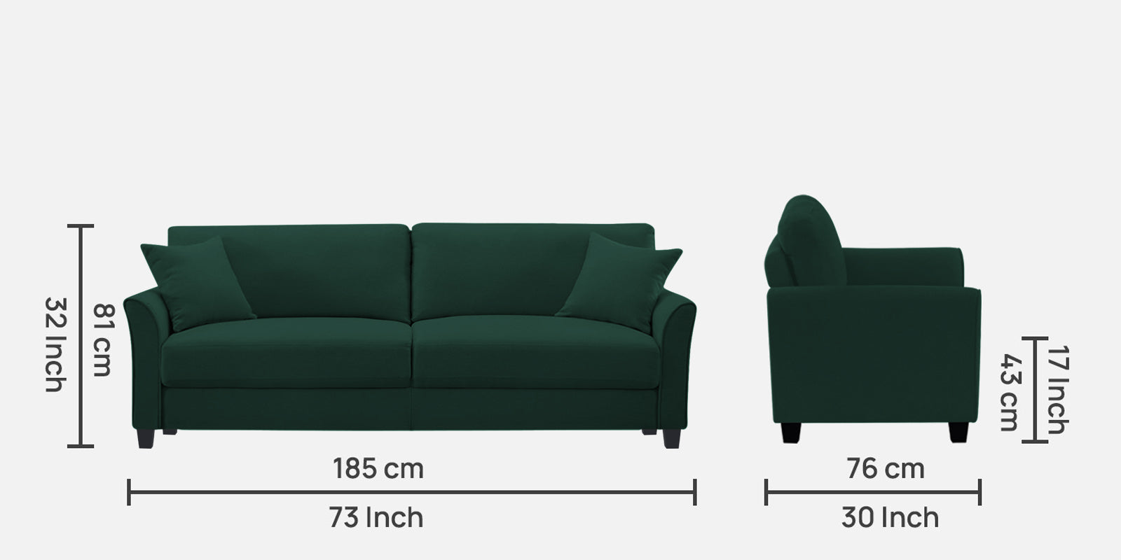 Daroo Velvet 3 Seater Sofa In Forest Green Colour - Febonic Living
