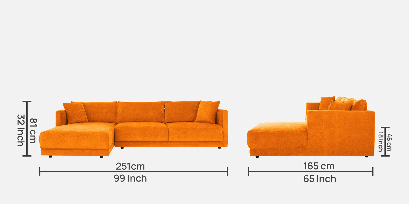 Northern Fabric RHS Sectional Sofa (3+Lounger) In Vivid orange Colour - Febonic Living