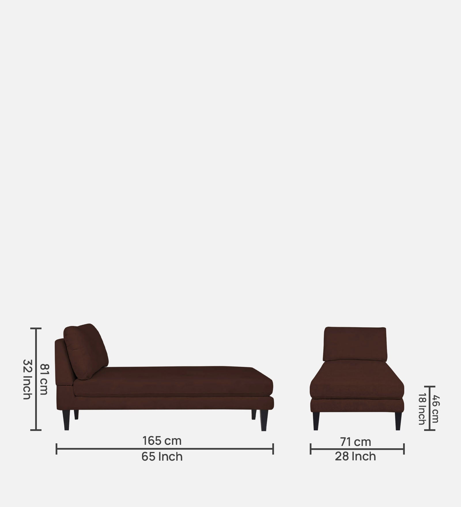 Nadia Fabric Armless Chaise Lounger In Coffee Brown Colour - Febonic Living