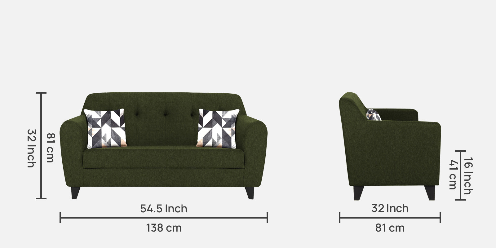 Melaan Fabric 2 Seater Sofa In Olive Green Colour - Febonic Living