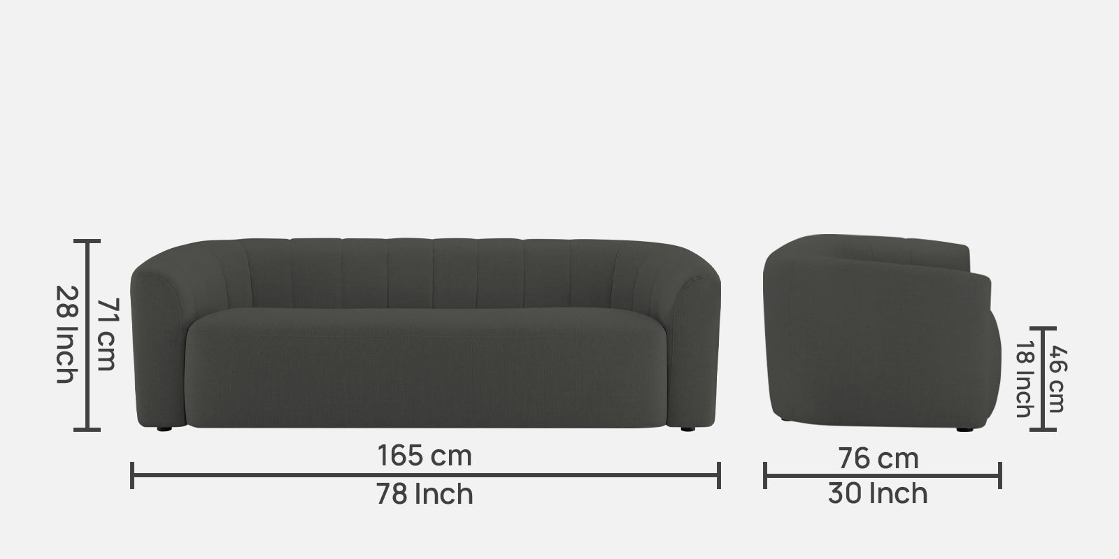 Mara Fabric 3 Seater Sofa In Charcoal Grey Colour - Febonic Living