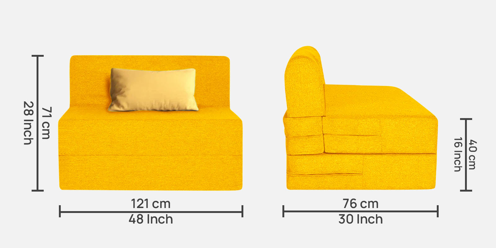 Fleepy Fabric 2 Seater Foldable Sofa Cum Bed In Bold Yellow Colour - Febonic Living