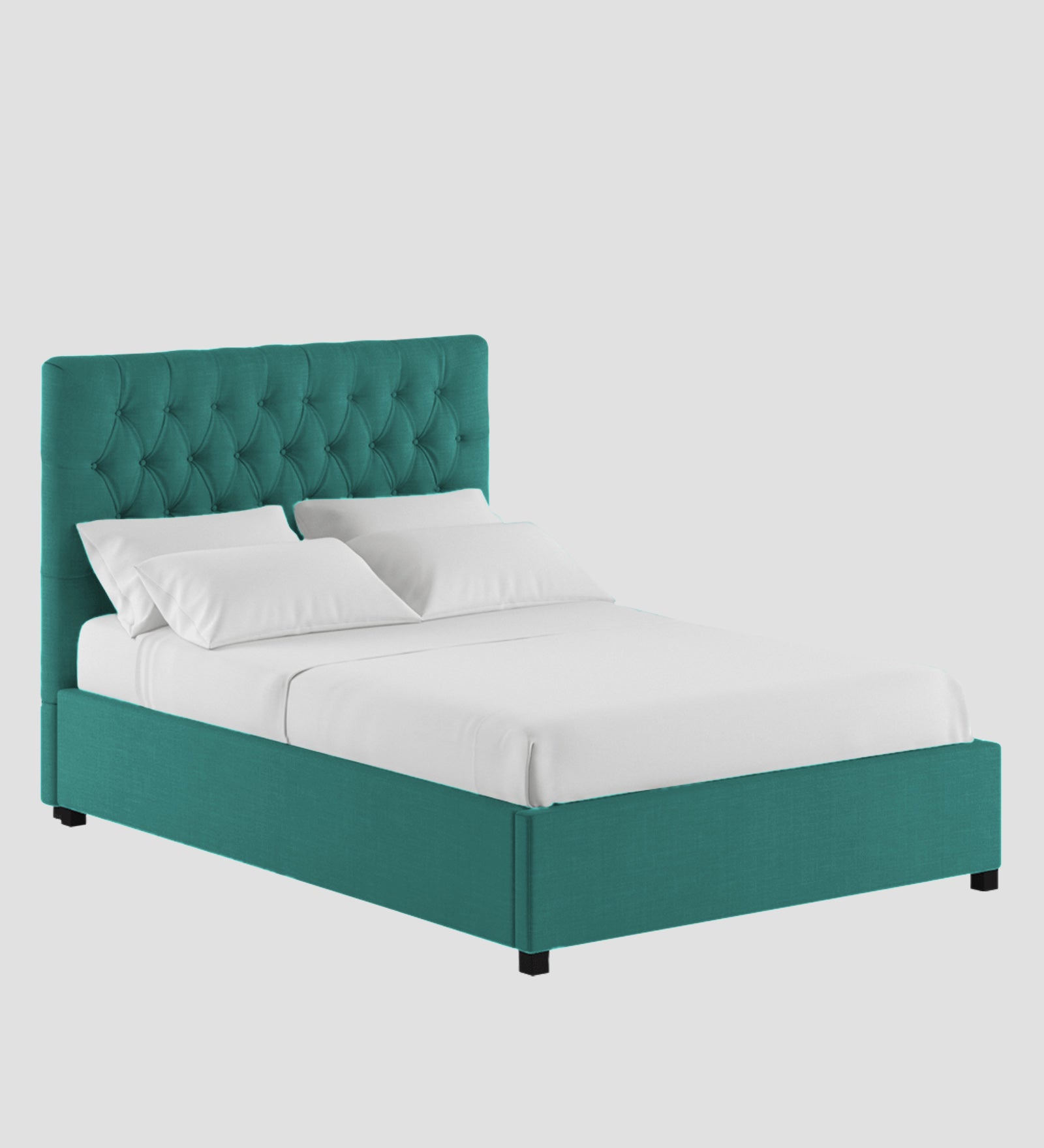 Isko Fabric King Size Bed In Sea Green Colour With Storage Box - Febonic Living